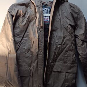 SAILMAKER  OUTWEAR LINED RAINCOAT. size S with hood and deep large pockets beige